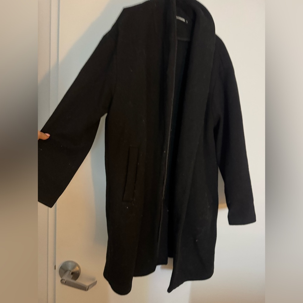 Black Open-Front Wool Coat